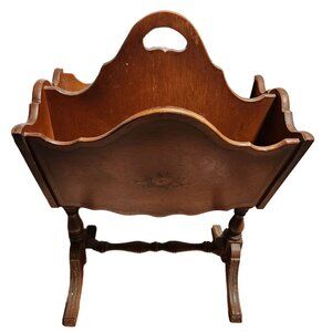 Vintage Antique Wooden Magazine Holder With Floral Design Victorian Cottage MCM